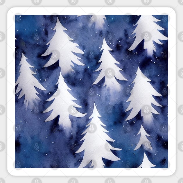 Watercolor Blue and White Christmas Trees Sticker by VintageFlorals